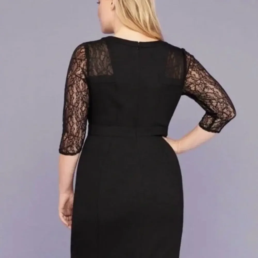 Lane Bryant Lace Sheer 3/4 Sleeve Sheath Dress Plus Size 26 Black LBD Wedding - Picture 3 of 13